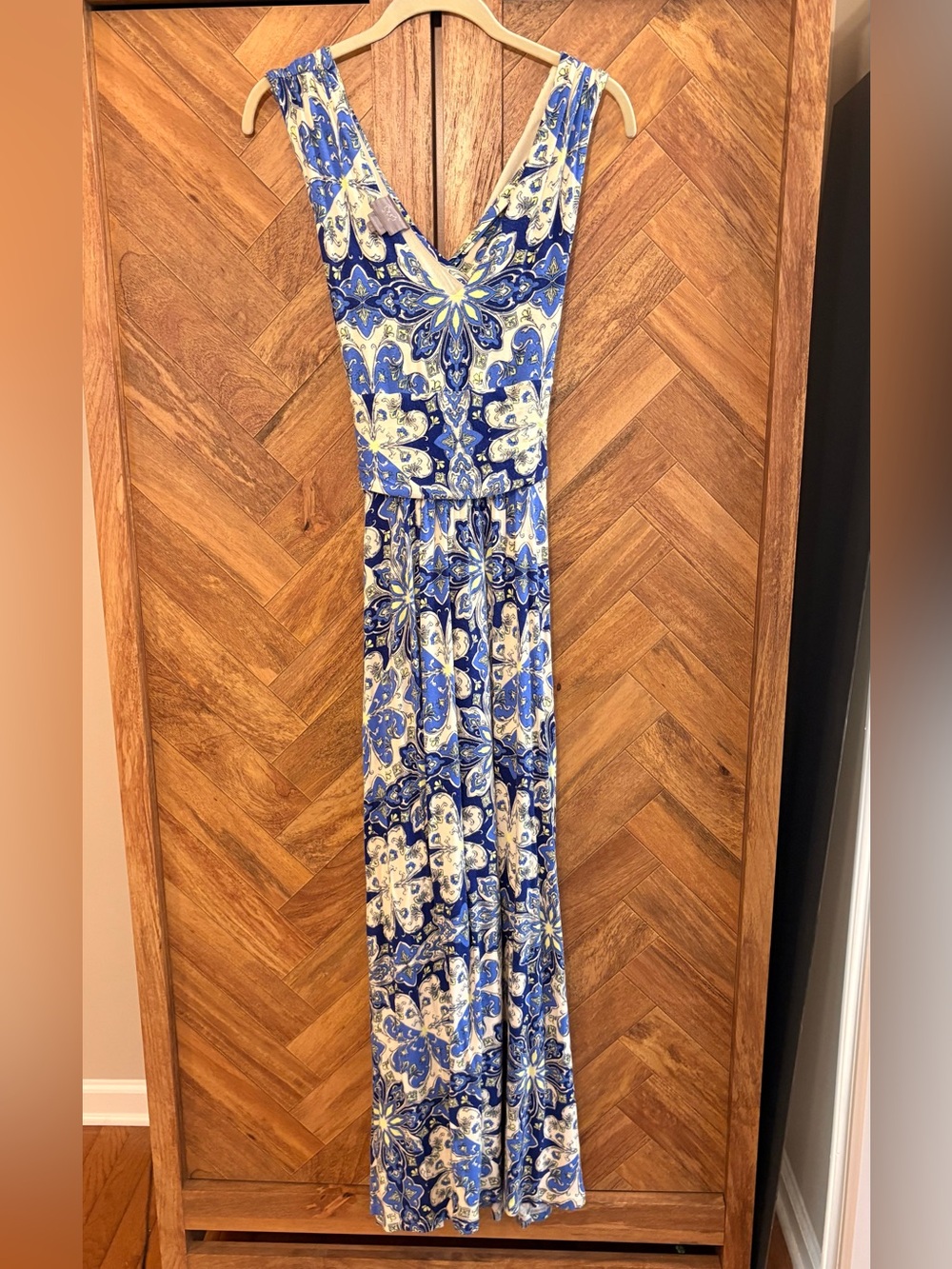 Anthropologie Vanessa Virginia Blue Patterned Capuchina Maxi Dress Small